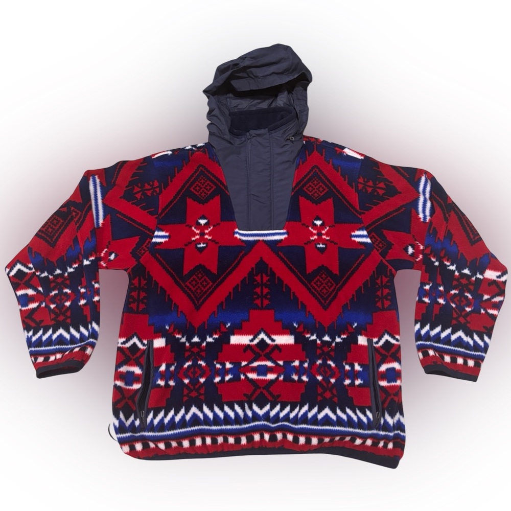 VTG Polo Ralph Lauren Jacket Mens L Multi Fleece Aztec Southwest Pack Away Hood
